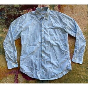 Peter Millar Crown Finish Blue White Check Button Long Sleeve Shirt Mens Large